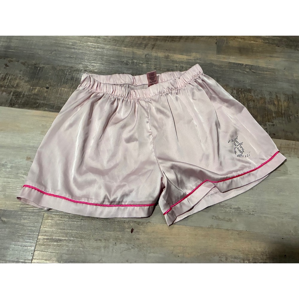Juicy Couture Pink Satin Sleep Shorts Rhinestone Logo Pajama Bottoms Mens Medium